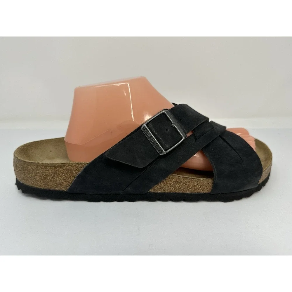 Birkenstock Lugano Suede Sandals SFB Black Mens Size 44 US 11 NWOB